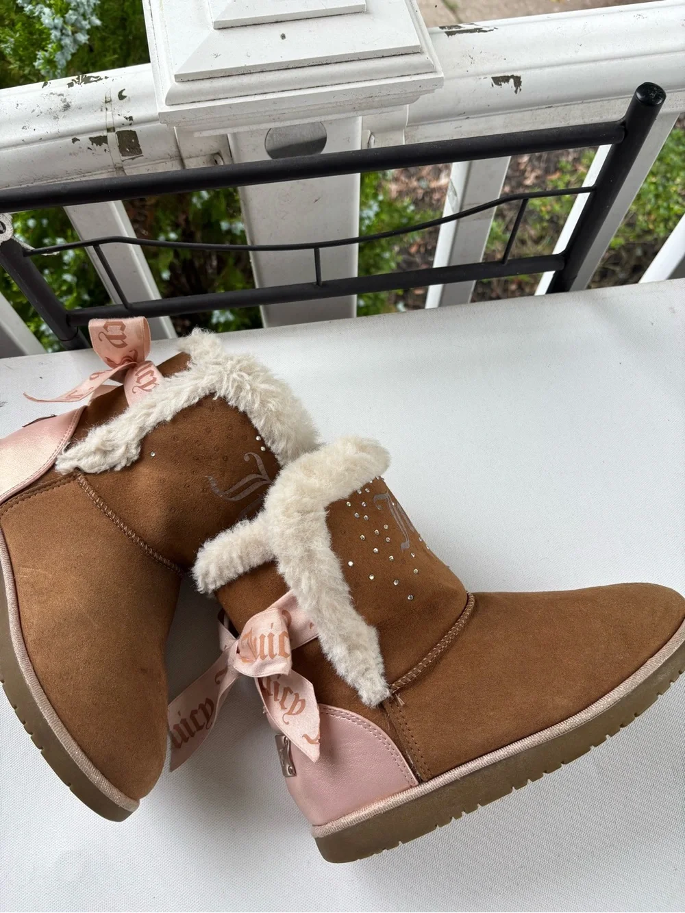 Juicy Couture Chestnut Brown Faux-Shearling Embellished Kids Boots
